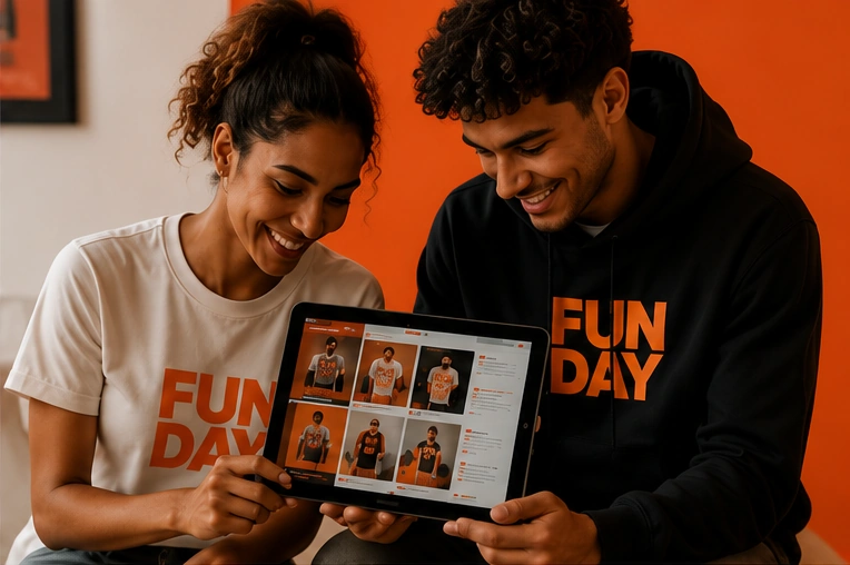 Customers customizing Fun Day merchandise